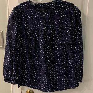 J. Crew Dark Blue Top with White Dots